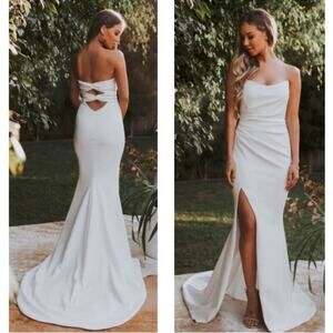 Noel and Jean Katie May Divinity Strapless Back Cutout Maxi Gown in Ivory Sz XS